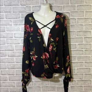 Streetwear society Floral Sheer blouse, flower print, women’s size medium black‍